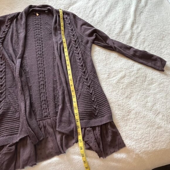 Knitted & Knotted Open Front Cardigan Long Line Cotton Cashmere Blend Purple Med - Picture 14 of 14